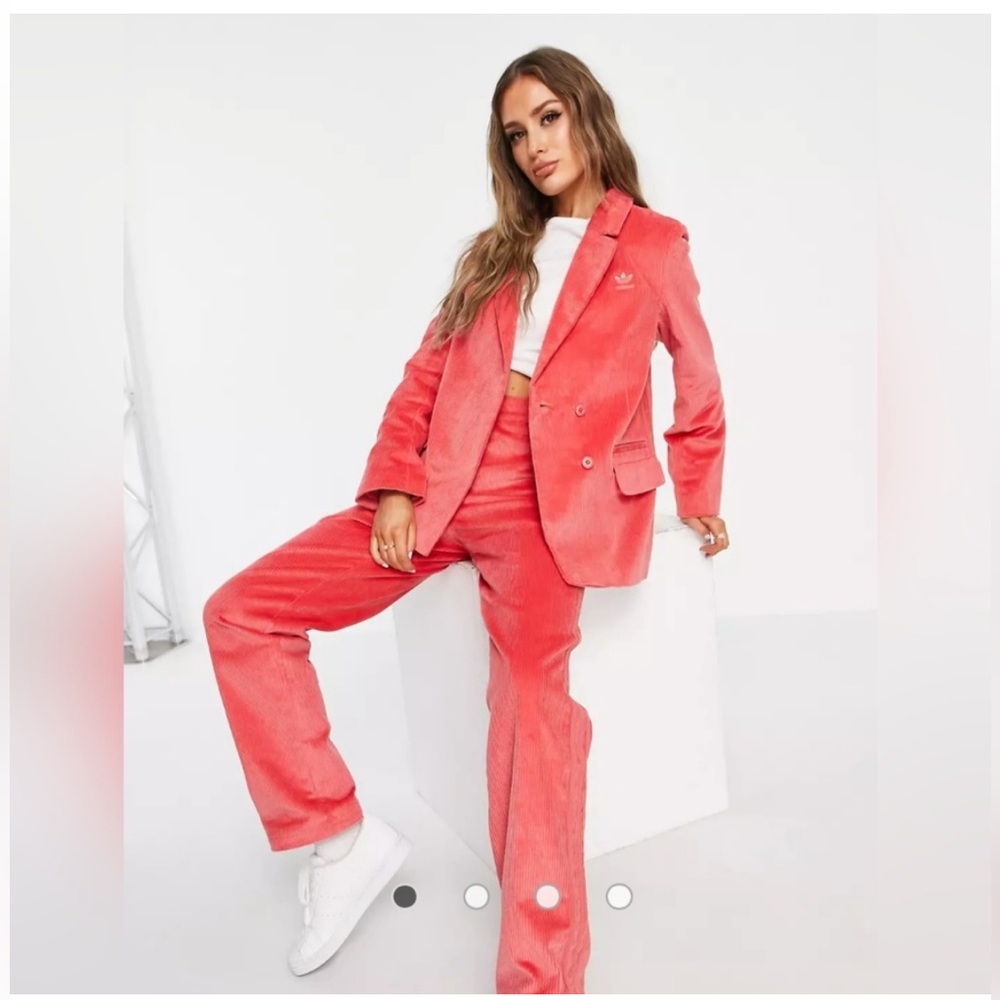 Adidas Corduroy Boyfriend Blazer Small Coral Womens Jacket Logo Oversized XS